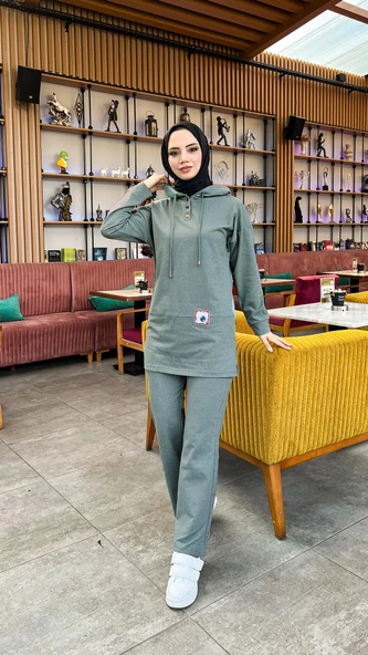 Kapşonlu Çıtçıtlı Sade Basic İkili Eşofman Spor Takımı - 03036.017 - Antrasit ürün görseli