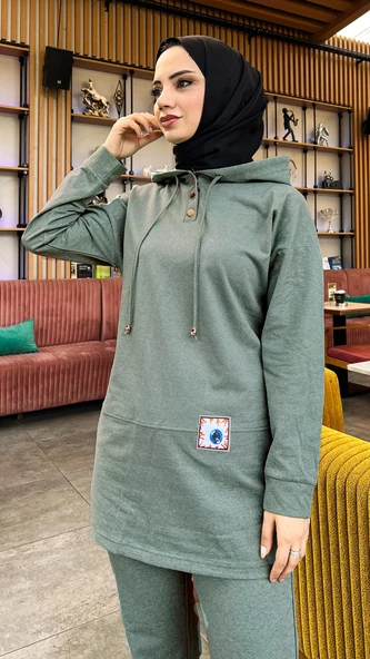 Kapşonlu Çıtçıtlı Sade Basic İkili Eşofman Spor Takımı - 03036.017 - Antrasit - Resim 3