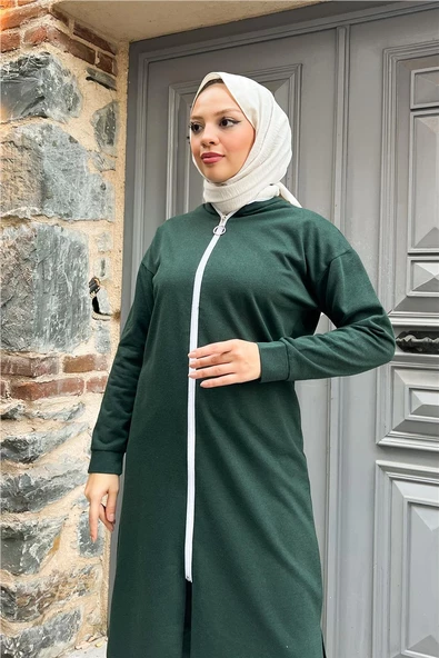 Bisiklet Yaka Fermuarlı Uzun Tunik Sade Basic Spor Takımı - 03044.021 - Nefti - 7