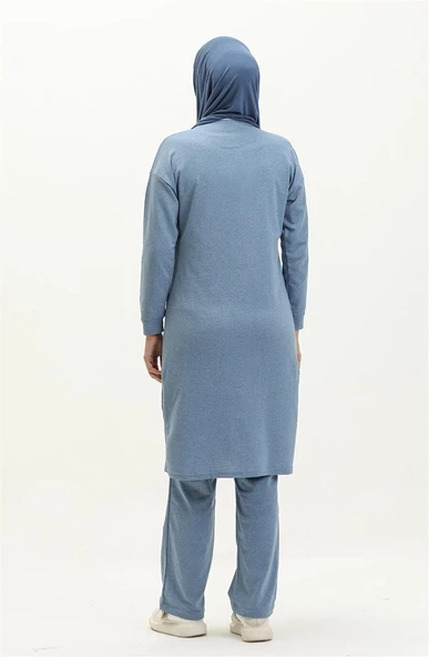 Bisiklet Yaka Fermuarlı Uzun Tunik Sade Basic Spor Takımı - 03044.004 - Mavi - 5