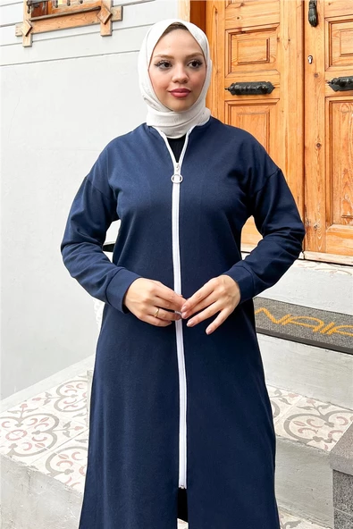 Bisiklet Yaka Fermuarlı Uzun Tunik Sade Basic Spor Takımı - 03044.015 - Lacivert - 6