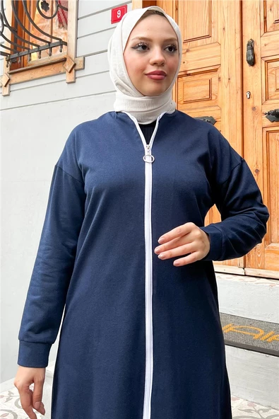 Bisiklet Yaka Fermuarlı Uzun Tunik Sade Basic Spor Takımı - 03044.015 - Lacivert - 7