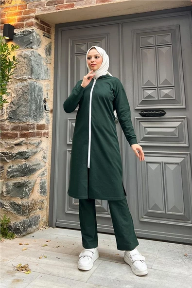 Bisiklet Yaka Fermuarlı Uzun Tunik Sade Basic Spor Takımı - 03044.021 - Nefti - 5