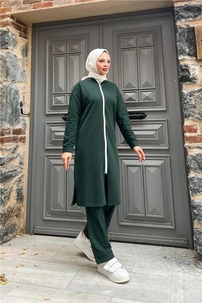 Bisiklet Yaka Fermuarlı Uzun Tunik Sade Basic Spor Takımı - 03044.021 - Nefti - 3