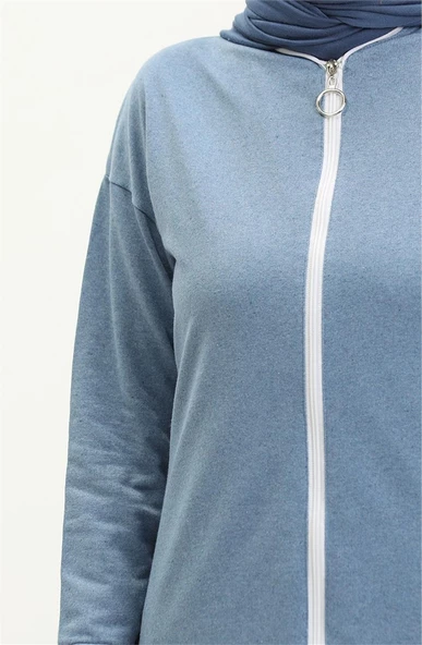 Bisiklet Yaka Fermuarlı Uzun Tunik Sade Basic Spor Takımı - 03044.004 - Mavi - 4