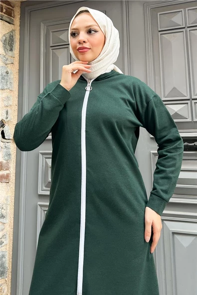 Bisiklet Yaka Fermuarlı Uzun Tunik Sade Basic Spor Takımı - 03044.021 - Nefti - 6