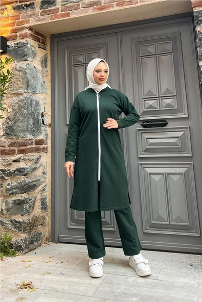 Bisiklet Yaka Fermuarlı Uzun Tunik Sade Basic Spor Takımı - 03044.021 - Nefti