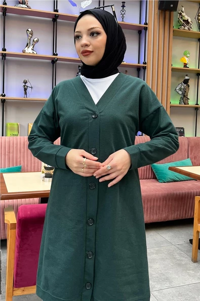 Düğmeli V Yakalı Sade Basic Eşofman Spor İkili Takım - 03051.021 - Nefti - Resim 8