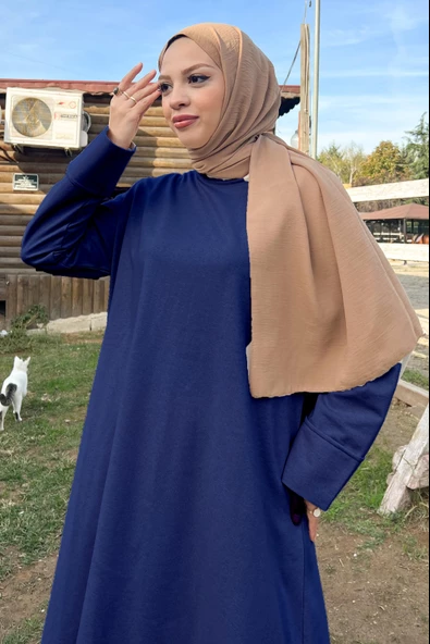 O Yaka Yırtmançlı Uzun Geniş Rahat Tunik Pantolon Sade Basic Spor Takımı - 03040.006 - İndigo - 4