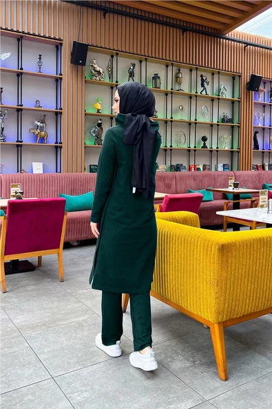 Kapşonlu Yandat Çıtçıtlı Sade Basic Uzun Tunik ve Pantolon İkili Spor Takım - 03071.021 - Nefti - 9