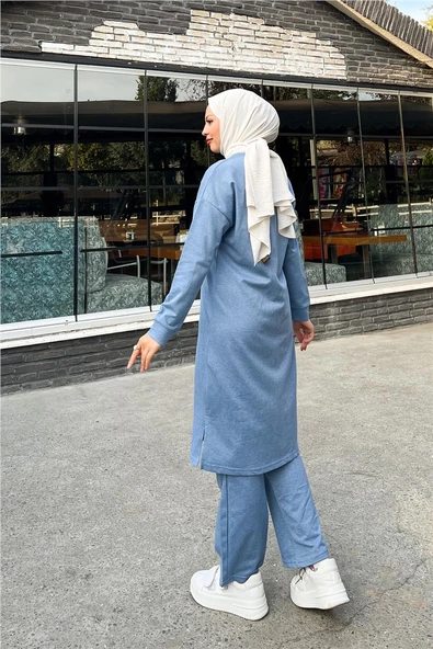 Bisiklet Yaka Fermuarlı Uzun Tunik Sade Basic Spor Takımı - 03044.006 - İndigo - 5