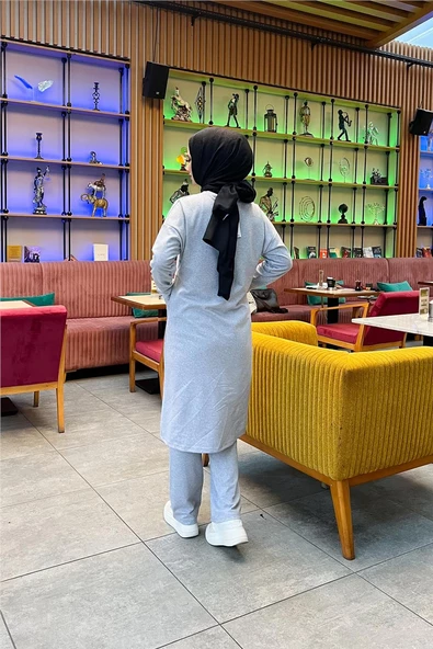 Önden İki Cepli Sade Basic Uzun Tunik Pantolon İkili Spor Takımı - 03067.008 - Gri - 7