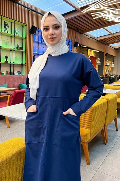 Önden İki Cepli Sade Basic Uzun Tunik Pantolon İkili Spor Takımı - 03067.202 - Açık Lacivert - 7