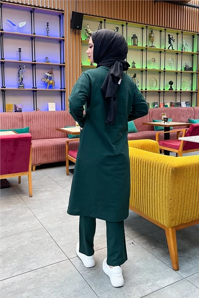 Önden İki Cepli Sade Basic Uzun Tunik Pantolon İkili Spor Takımı - 03067.021 - Nefti - Resim 5