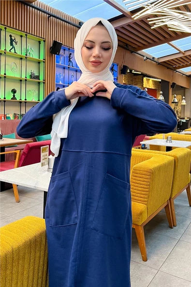 Önden İki Cepli Sade Basic Uzun Tunik Pantolon İkili Spor Takımı - 03067.202 - Açık Lacivert - 8