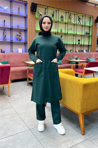 Önden İki Cepli Sade Basic Uzun Tunik Pantolon İkili Spor Takımı - 03067.021 - Nefti ürün görseli