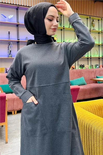 Önden İki Cepli Sade Basic Uzun Tunik Pantolon İkili Spor Takımı - 03067.017 - Antrasit - 8