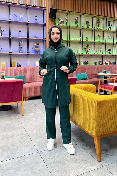 Kapşonlu Fermuarlı Belden Bağlamalı Sade Basic İkili Spor Takımı - 03070.021 - Nefti ürün görseli