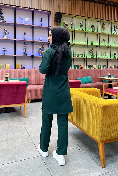 Kapşonlu Fermuarlı Belden Bağlamalı Sade Basic İkili Spor Takımı - 03070.021 - Nefti - Resim 6