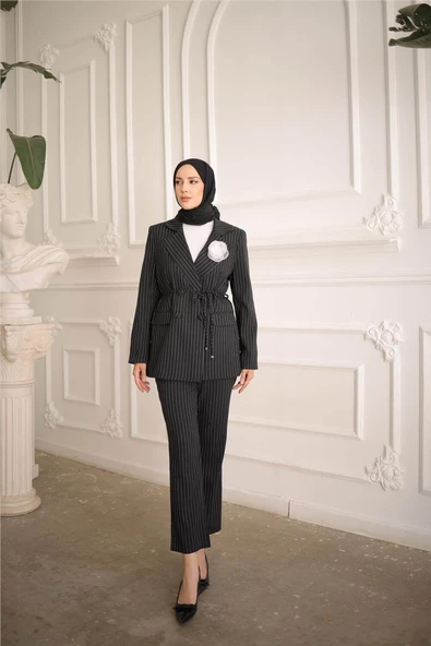 Belden Bağcıklı Kruvaze Ceket Takım - 50021.003 - Siyah