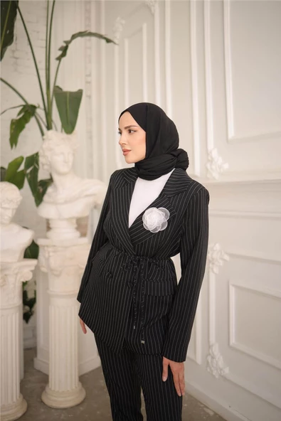 Belden Bağcıklı Kruvaze Ceket Takım - 50021.003 - Siyah - 2