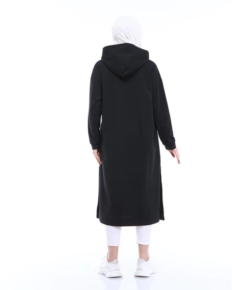 Atlas Kapşonlu Uzun Sade Basic Sweatshirt - 03007.003 - Siyah - 6