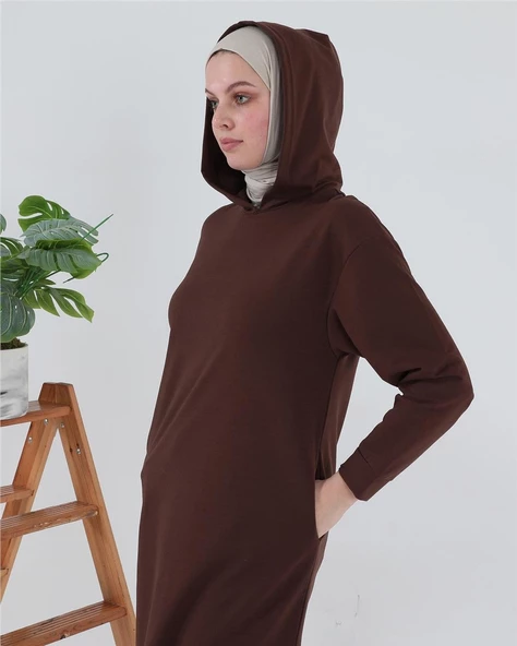 Atlas Kapşonlu Uzun Sade Basic Sweatshirt - 03007.020 - Mürdüm - 5