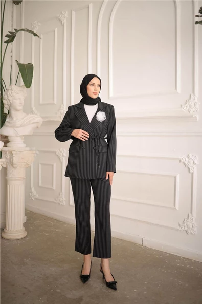 Belden Bağcıklı Kruvaze Ceket Takım - 50021.003 - Siyah - 4