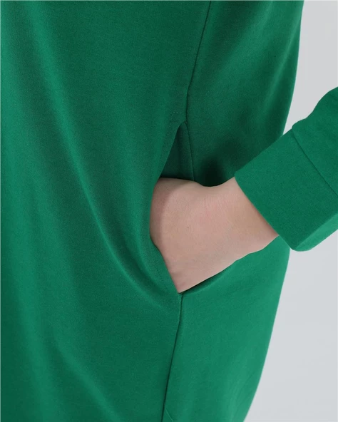 Atlas Kapşonlu Uzun Sade Basic Sweatshirt - 03007.111 - Benetton Yeşil - 2
