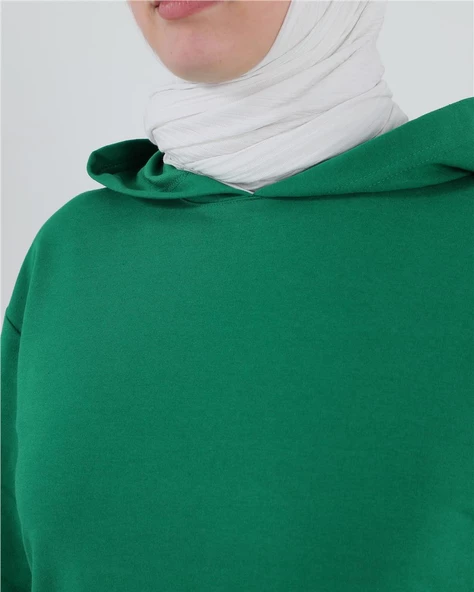 Atlas Kapşonlu Uzun Sade Basic Sweatshirt - 03007.111 - Benetton Yeşil - 3