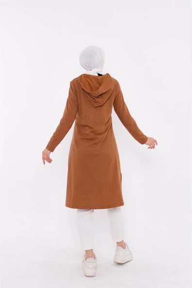 Eflin Yakadan Bağlamalı Kapşonlu Uzun Sweatshirt - 03030.038 - Taba - 3