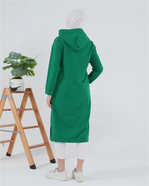 Atlas Kapşonlu Uzun Sade Basic Sweatshirt - 03007.111 - Benetton Yeşil - 6