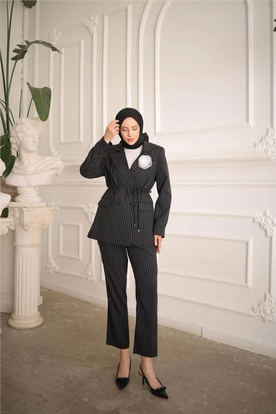 Belden Bağcıklı Kruvaze Ceket Takım - 50021.003 - Siyah - 3