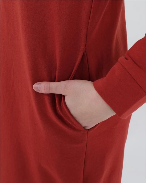 Atlas Kapşonlu Uzun Sade Basic Sweatshirt - 03007.030 - Kiremit - 3