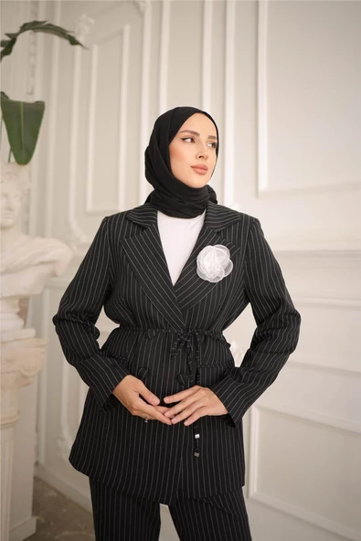 Belden Bağcıklı Kruvaze Ceket Takım - 50021.003 - Siyah - 5