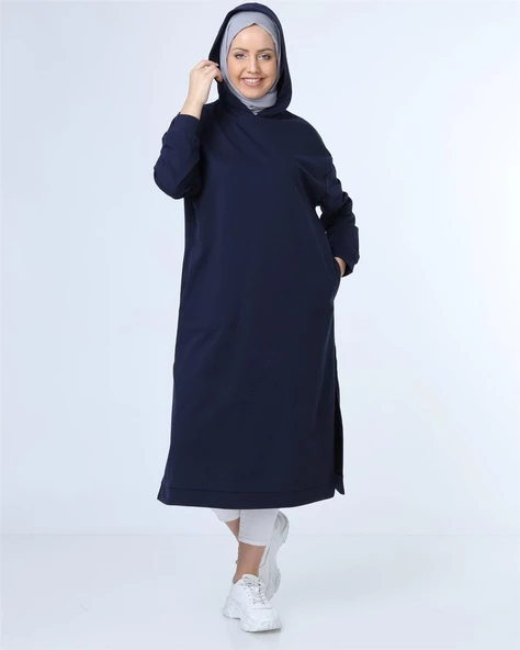 Atlas Kapşonlu Uzun Sade Basic Sweatshirt - 03007.015 - Lacivert - 6