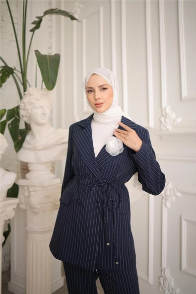 Belden Bağcıklı Kruvaze Ceket Takım - 50021.015 - Lacivert - 5