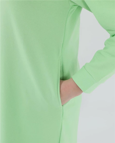 Atlas Kapşonlu Uzun Sade Basic Sweatshirt - 03007.203 - Açık Yeşil - 7