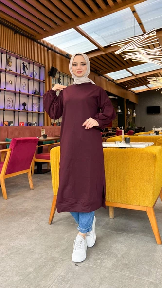 Hira Balon Kol Midi Boy Sade Basic Sweatshirt - 03031.020 - Mürdüm - 8