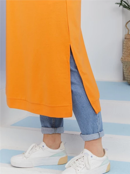 Atlas Kapşonlu Uzun Sade Basic Sweatshirt - 03007.036 - Oranj - 7