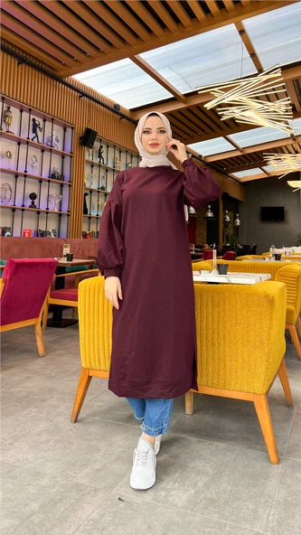 Hira Balon Kol Midi Boy Sade Basic Sweatshirt - 03031.020 - Mürdüm