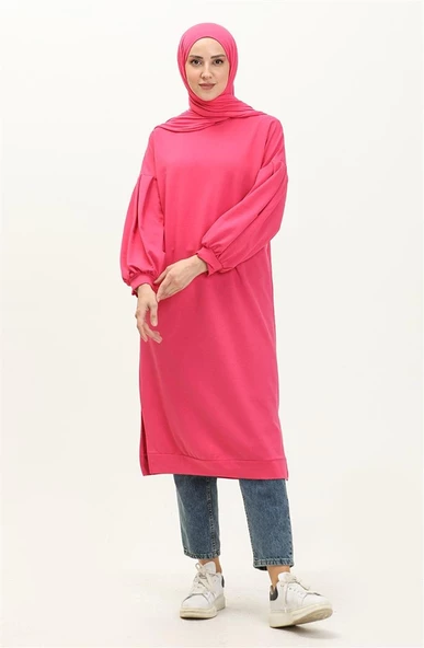 Hira Balon Kol Midi Boy Sade Basic Sweatshirt - 03031.025 - Fuşya - 3
