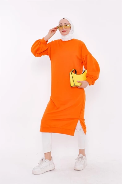 Hira Balon Kol Midi Boy Sade Basic Sweatshirt - 03031.036 - Oranj - Resim 2
