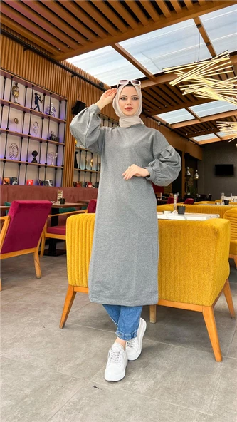 Hira Balon Kol Midi Boy Sade Basic Sweatshirt - 03031.017 - Antrasit ürün görseli