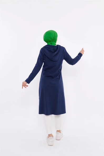 Eflin Yakadan Bağlamalı Kapşonlu Uzun Sweatshirt - 03030.006 - İndigo - 4