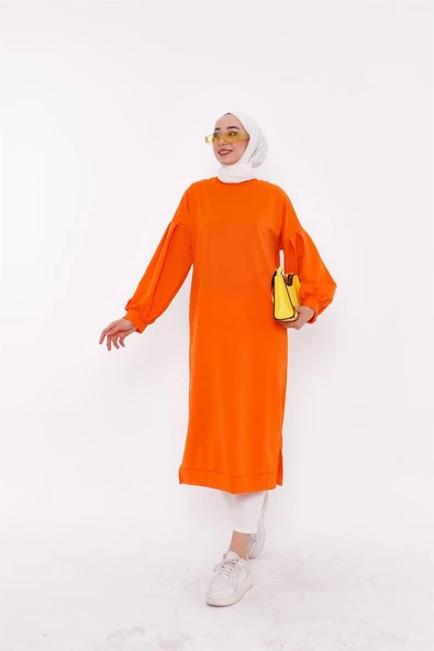 Hira Balon Kol Midi Boy Sade Basic Sweatshirt - 03031.036 - Oranj ürün görseli