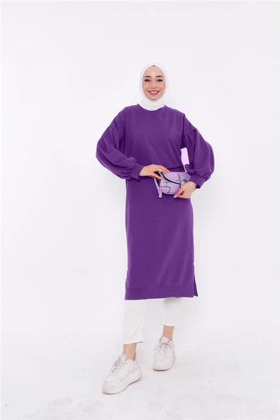 Hira Balon Kol Midi Boy Sade Basic Sweatshirt - 03031.018 - Leylak - Resim 4