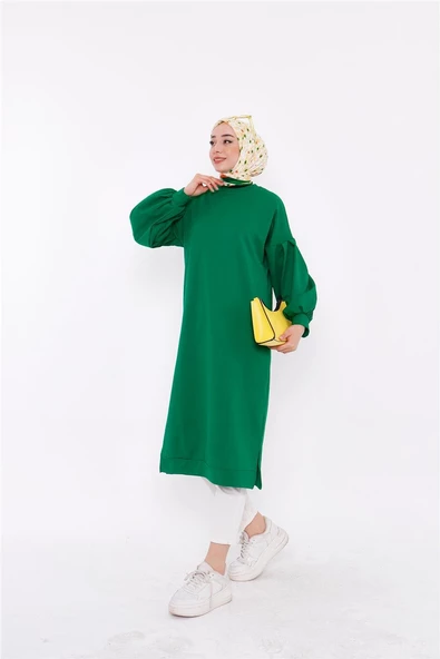 Hira Balon Kol Midi Boy Sade Basic Sweatshirt - 03031.111 - Beneton Yeşil - Resim 2