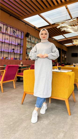 Hira Balon Kol Midi Boy Sade Basic Sweatshirt - 03031.008 - Gri