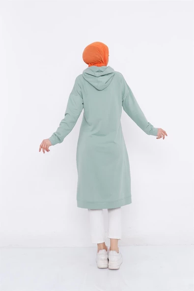 Aysima Yaka Detaylı Kapşonlu Sade Basic Sweatshirt - 03032.100 - Çağla Yeşili - 3